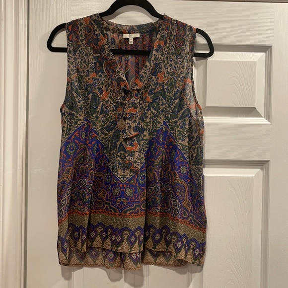 Unique print 100 % silk sleeveless top with bow detail and thin elegant pleats - Picture 3 of 9